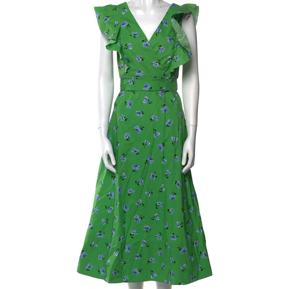 NWOT Kate Spade Green Floral Tea Garden Toss Cotton Midi Dress